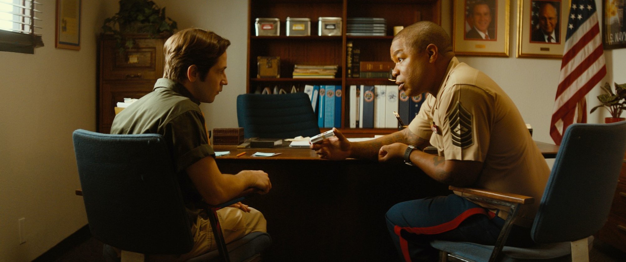 Michael Angarano stars as Ned Chipley and Xzibit stars as Master Sgt. Jenkins in Netflix's Sun Dogs (2018)
