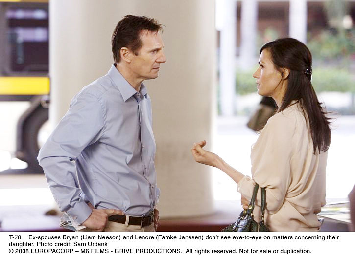 Liam Neeson stars as Bryan Mills and Famke Janssen stars as Lenore in The 20th Century Fox's Taken (2009). Photo credit by Sam Urdank.