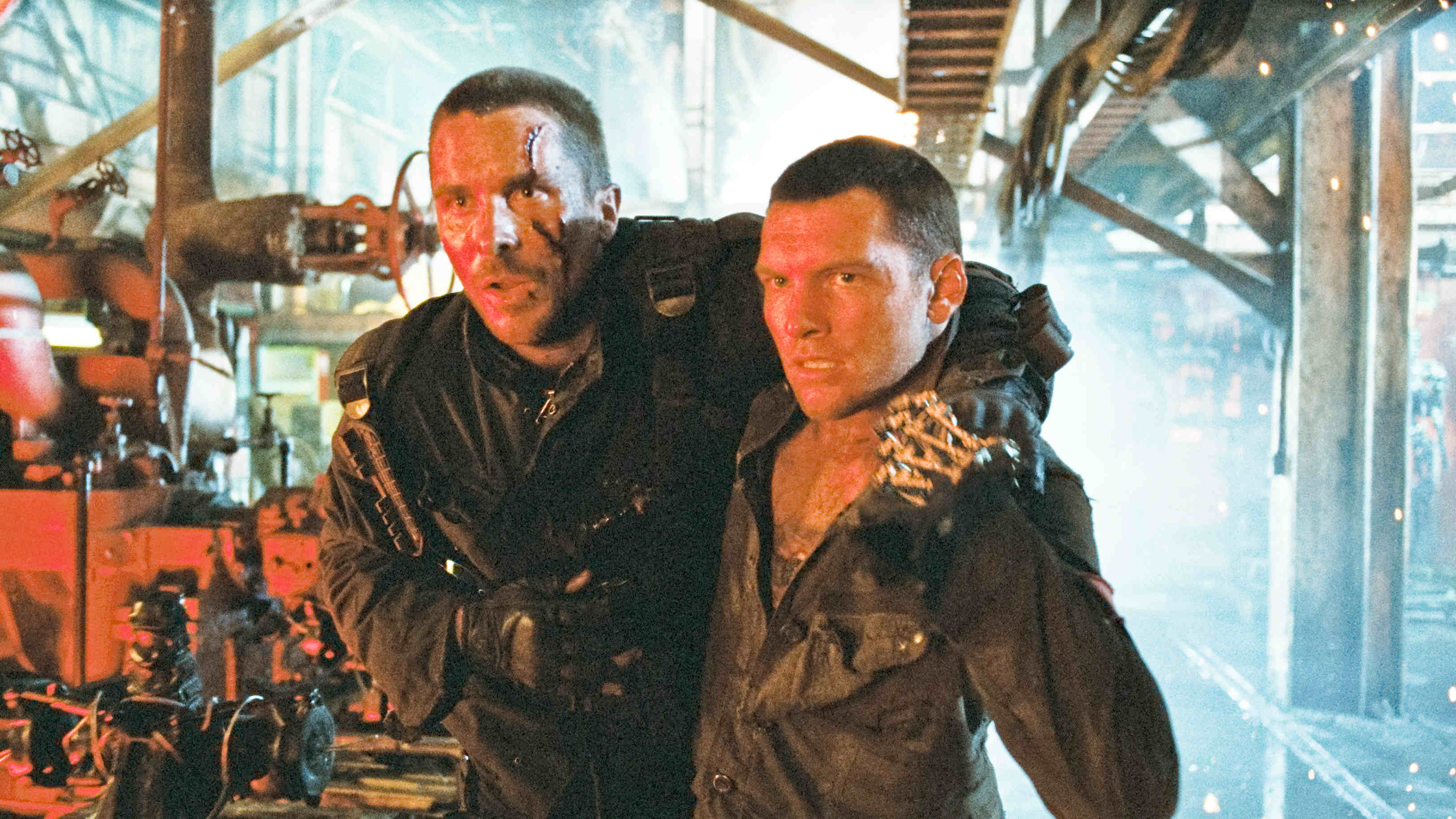 Christian Bale stars as John Connor and Sam Worthington stars as Marcus Wright in Warner Bros. Pictures' Terminator Salvation (2009)