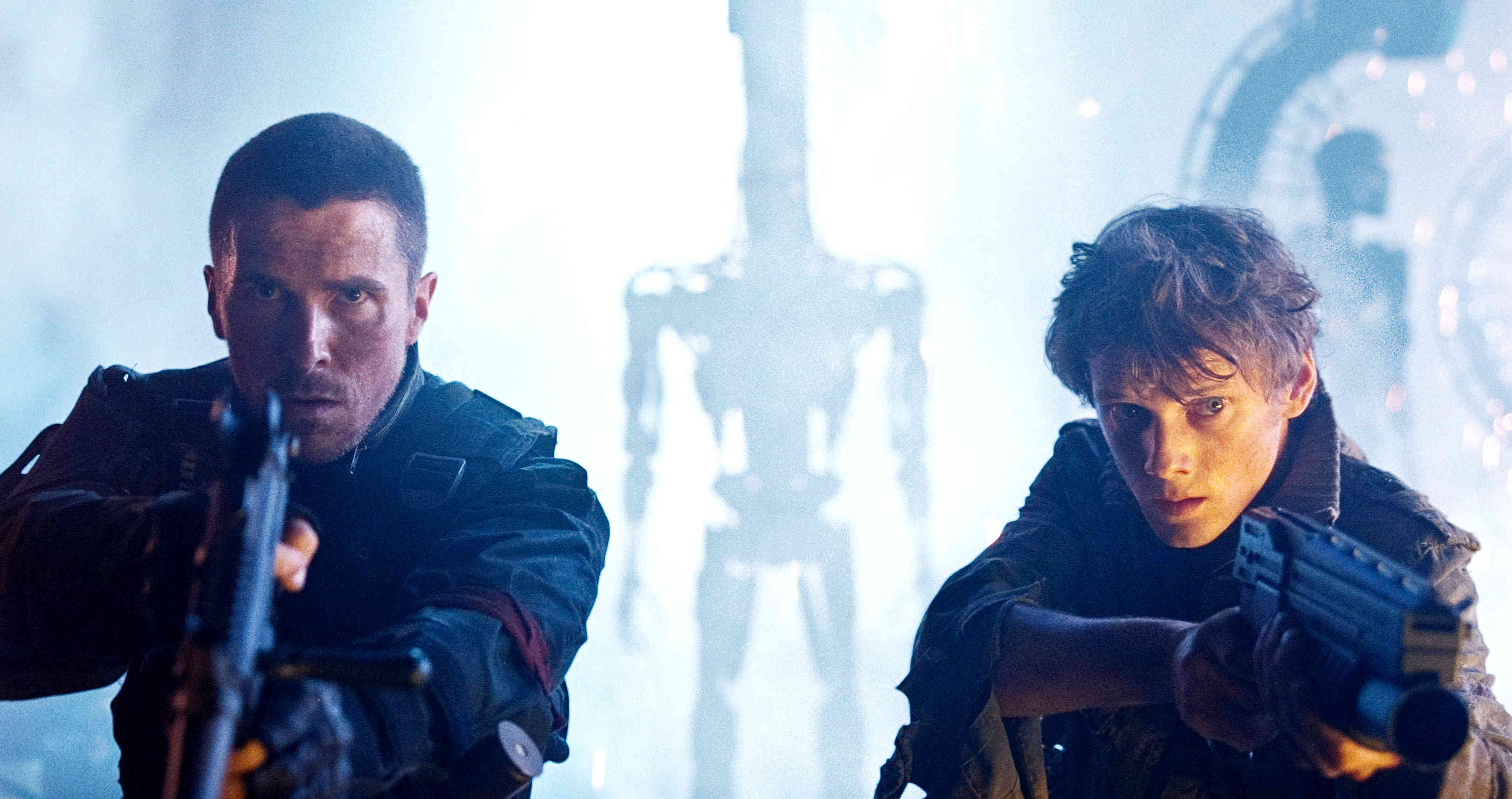Christian Bale stars as John Connor and Anton Yelchin stars as Kyle Reese in Warner Bros. Pictures' Terminator Salvation (2009)