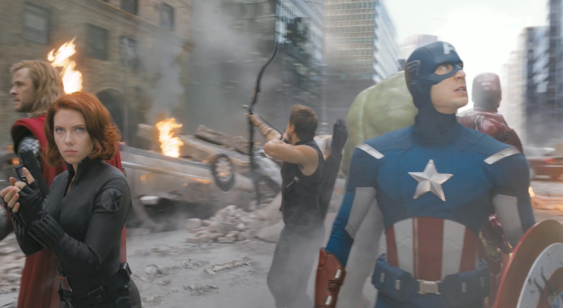 Chris Hemsworth, Scarlett Johansson and Chris Evans in Walt Disney Pictures' The Avengers (2012)