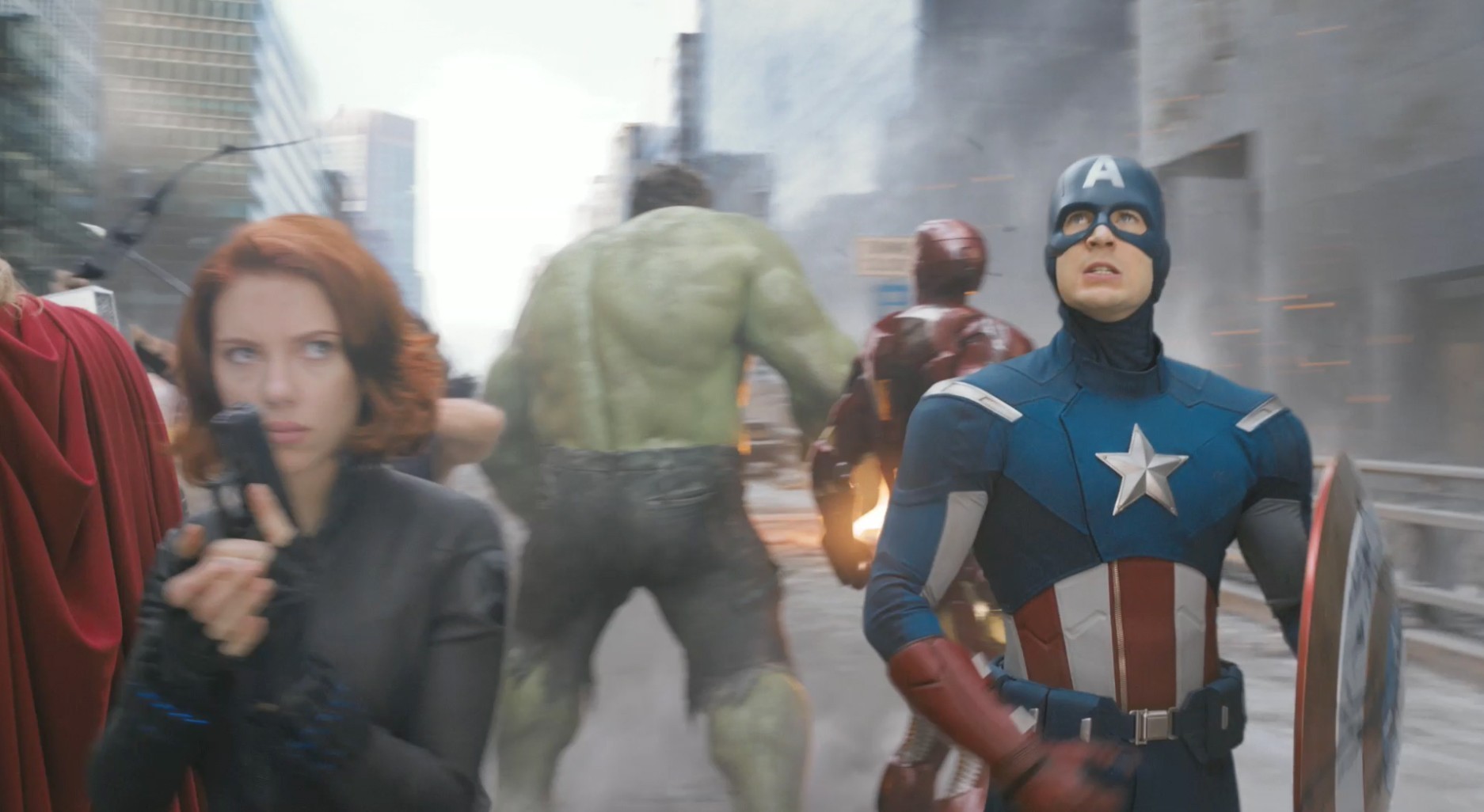 Scarlett Johansson stars as Natasha Romanoff/Black Widow and Chris Evans stars as Steve Rogers/Captain America in Walt Disney Pictures' The Avengers (2012)
