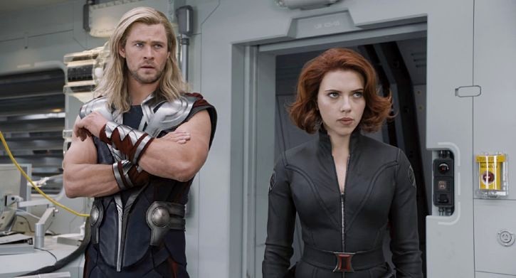 Chris Hemsworth stars as Thor and Scarlett Johansson stars as Natasha Romanoff/Black Widow in Walt Disney Pictures' The Avengers (2012)