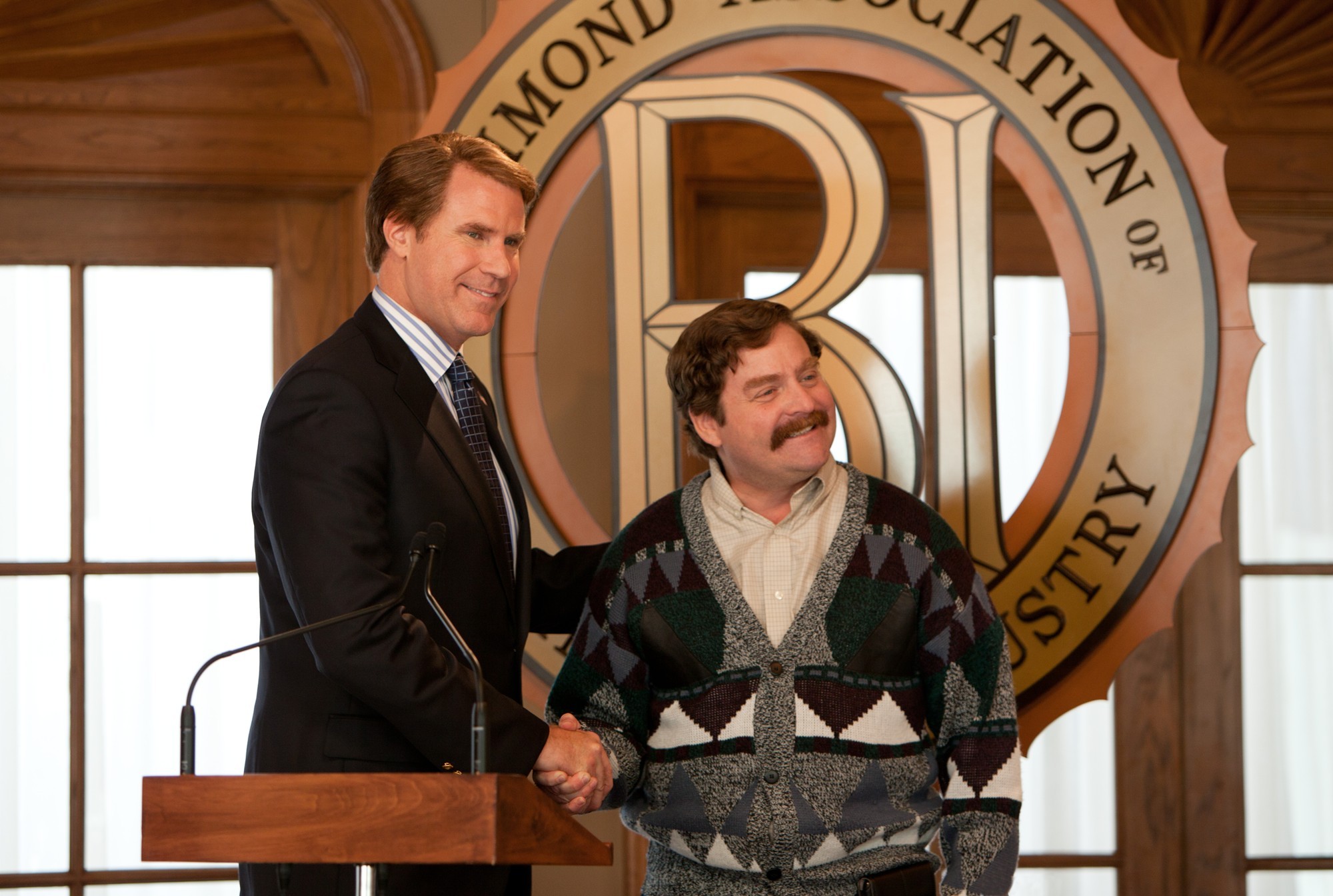 Will Ferrell stars as Cam Brady and Zach Galifianakis stars as Marty Huggins in Warner Bros. Pictures' The Campaign (2012)