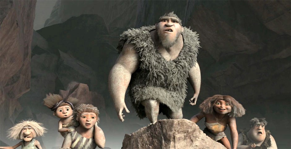 Gran, Sandy the baby, Ugga, Grug, Eep and Thunk from 20th Century Fox's The Croods (2013)