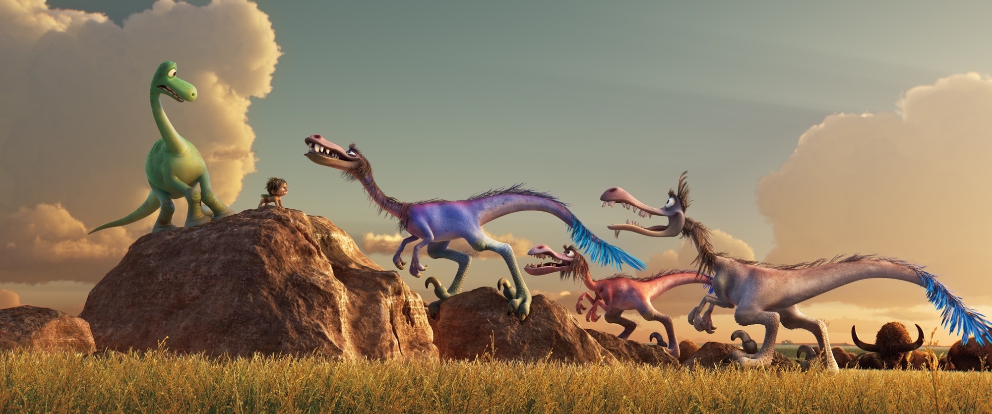 Arlo, Spot and The Velociraptors from Walt Disney Pictures' The Good Dinosaur (2015)