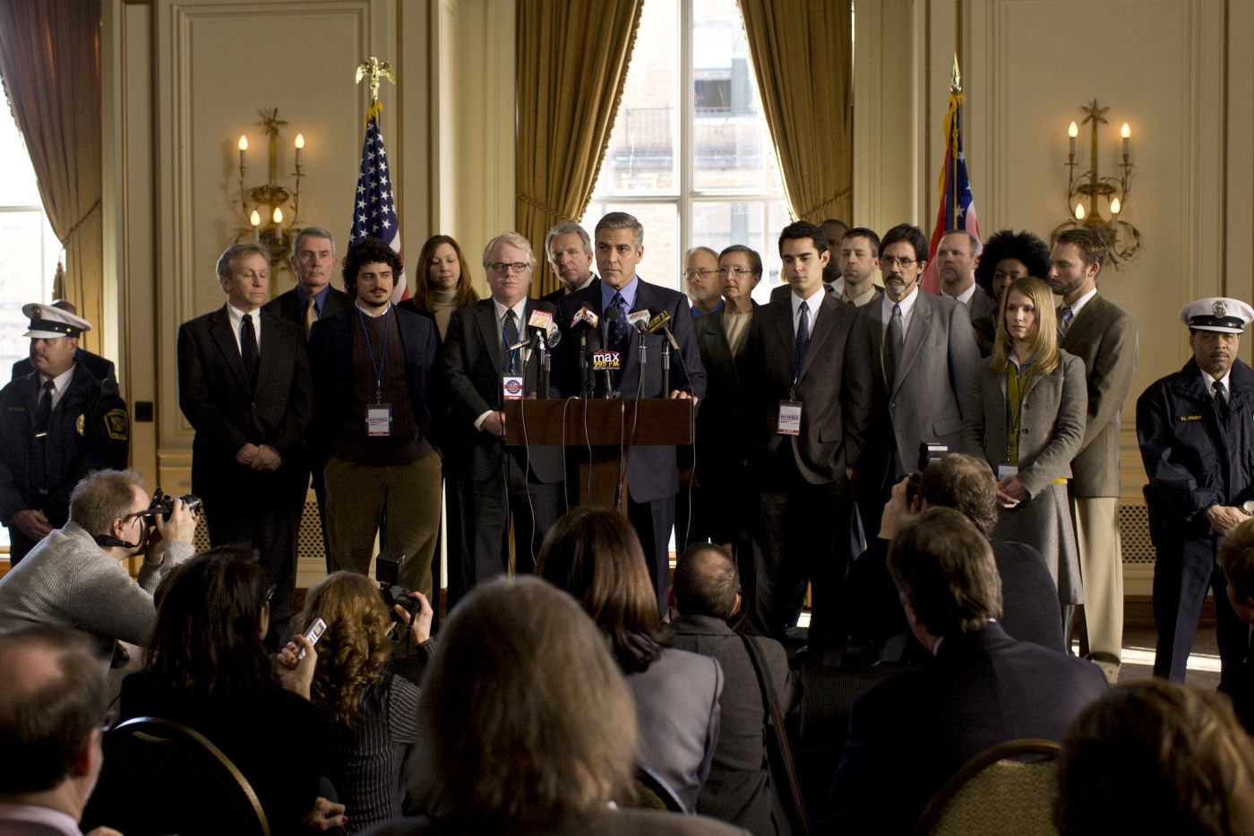 Philip Seymour Hoffman, George Clooney and Max Minghella in Columbia Pictures' The Ides of March (2011)