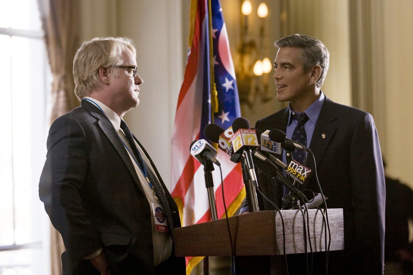 Philip Seymour Hoffman stars as Paul Zara and George Clooney stars as Governor Mike Morris in Columbia Pictures' The Ides of March (2011)