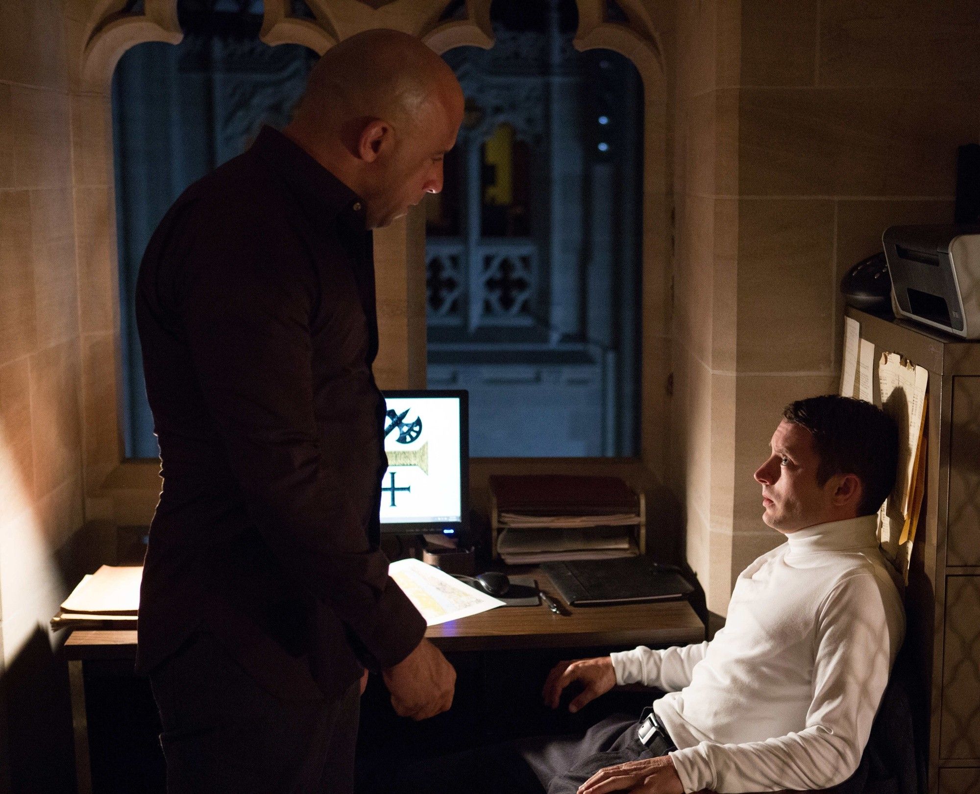 Vin Diesel stars as Kaulder and Elijah Wood stars as Dolan Thirty-Seven in Summit Entertainment's The Last Witch Hunter (2015)