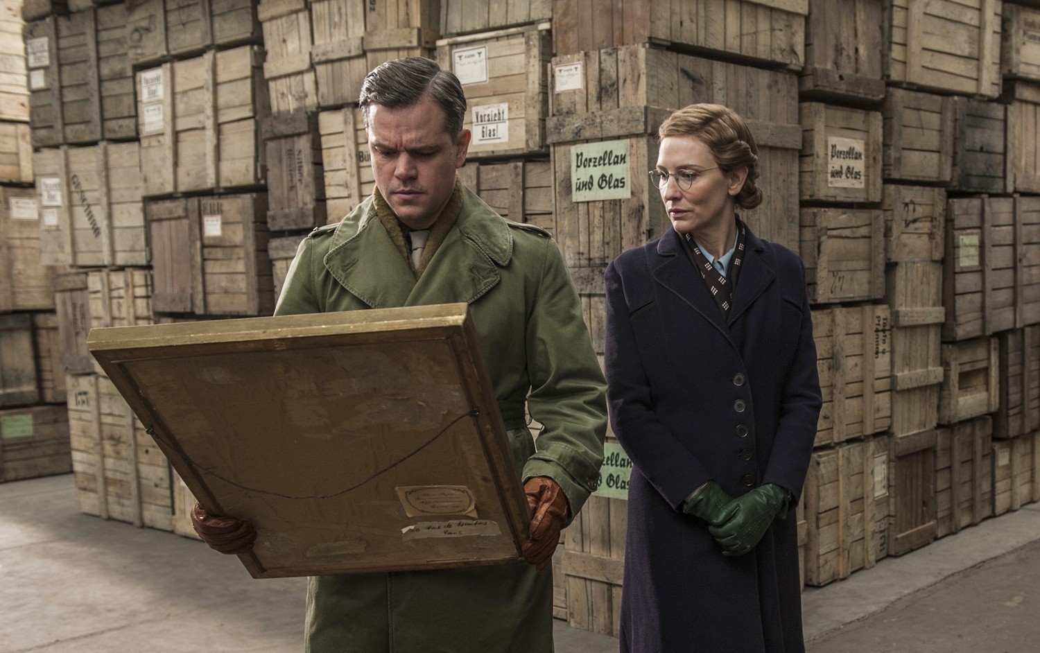 Matt Damon stars as James Granger and Cate Blanchett stars as Claire Simone in Columbia Pictures' The Monuments Men (2014)