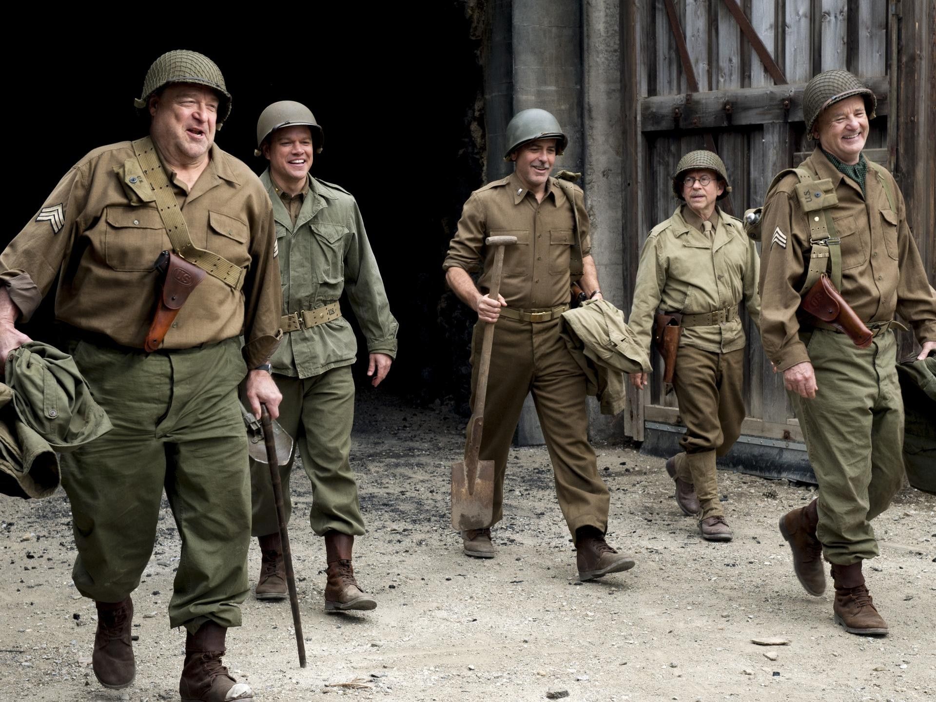 John Goodman, Matt Damon, George Clooney, Bob Balaban and Bill Murray in Columbia Pictures' The Monuments Men (2014). Photo credit by Claudette Barius.