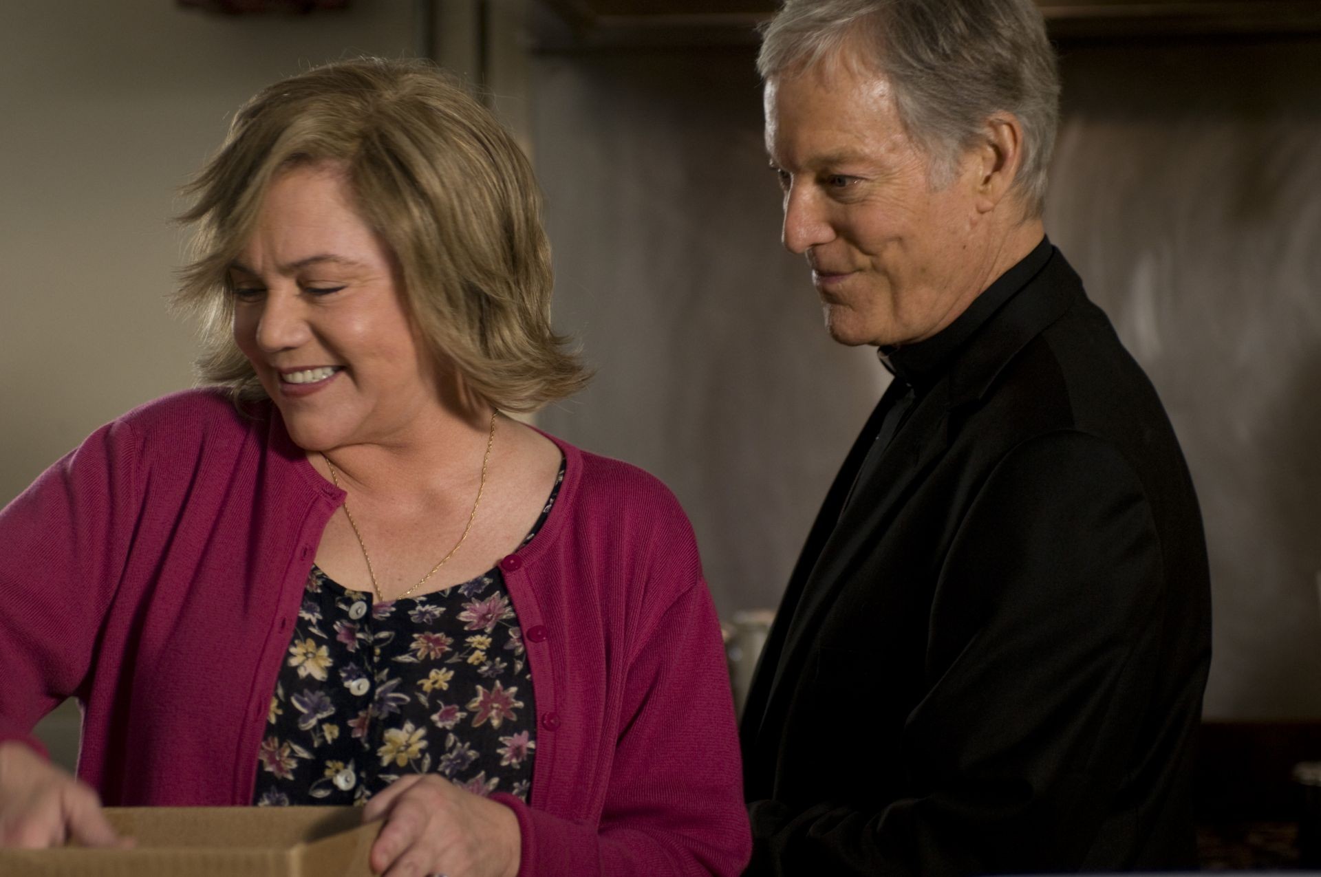 Kathleen Turner stars as Eileen Cleary and Richard Chamberlain stars as Monsignor Murphy in Variance Films' The Perfect Family (2012). Photo credit by Oana Marian.