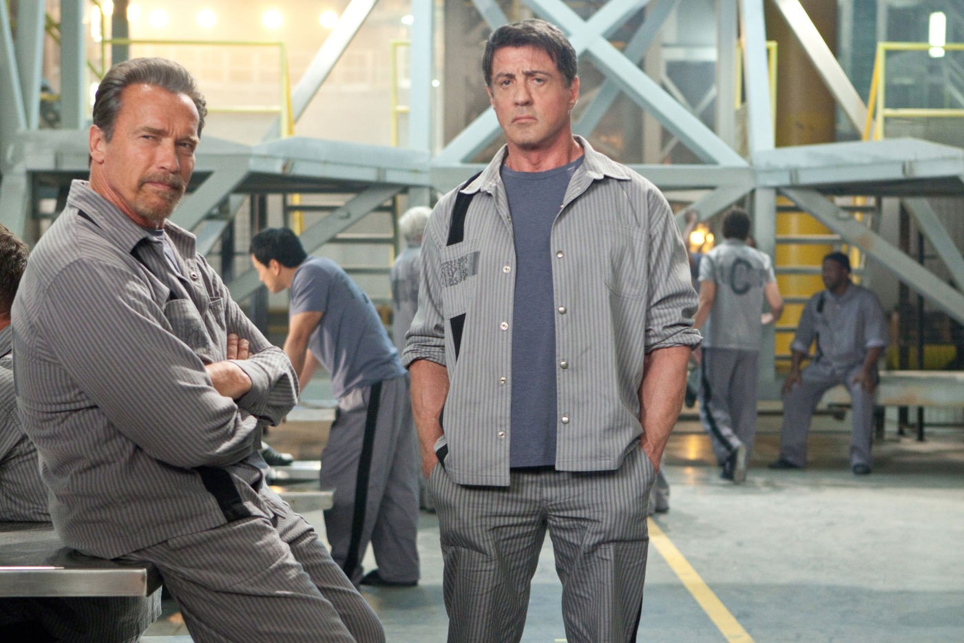 Arnold Schwarzenegger stars as Emil Rottmayer and Sylvester Stallone stars as Ray Breslin in Summit Entertainment's Escape Plan (2013)