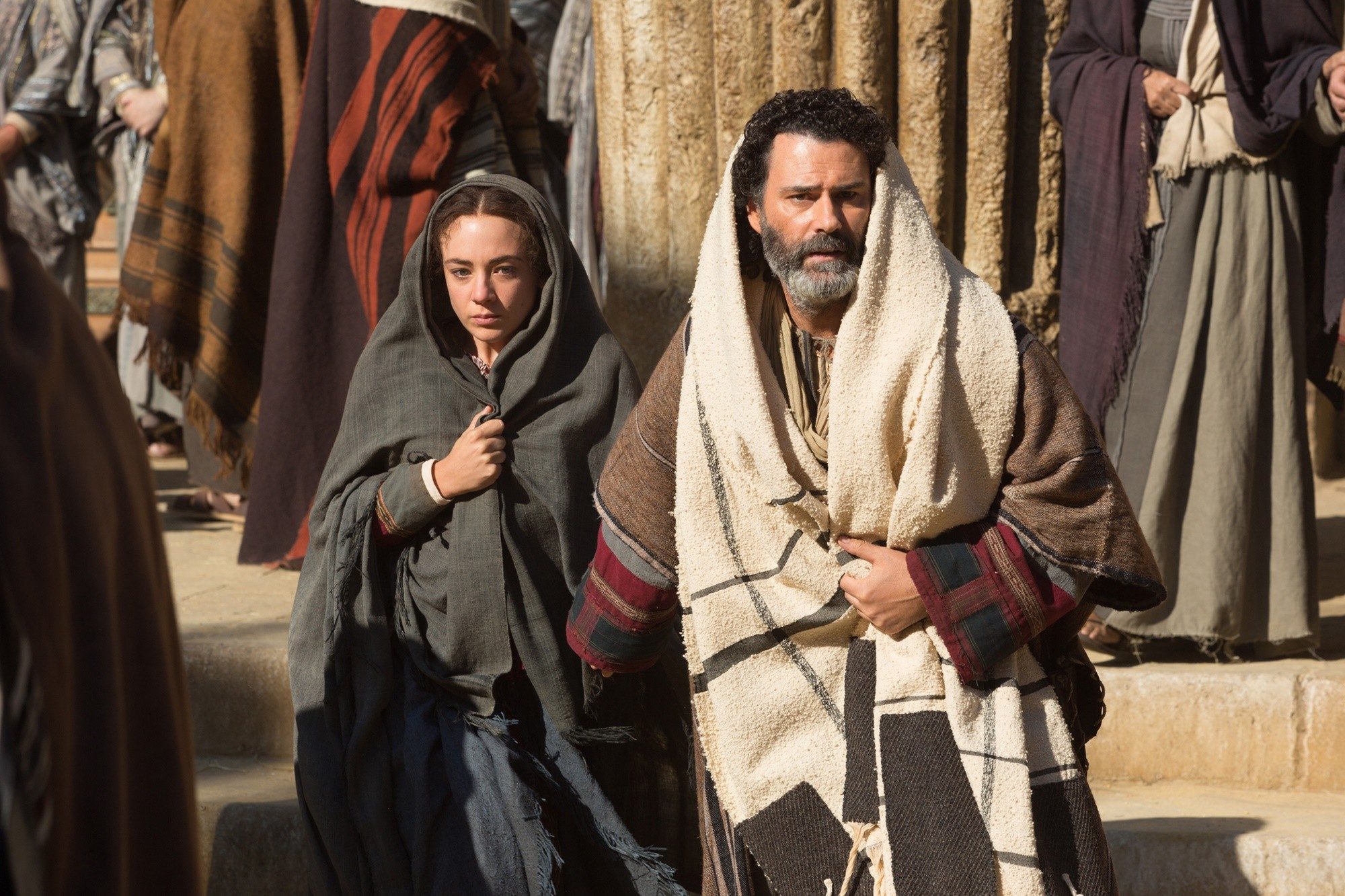 Sara Lazzaro stars as Mary and Vincent Walsh stars as Joseph in Focus Features' The Young Messiah (2015)