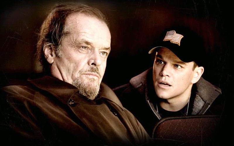 Jack Nicholson as Frank Costello and Matt Damon as Colin Sullivan in Warner Bros' The Departed (2006)