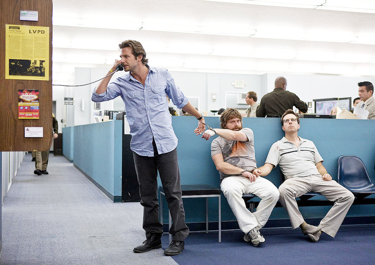 Bradley Cooper, Zach Galifianakis and Ed Helms in Warner Bros. Pictures' The Hangover (2009)
