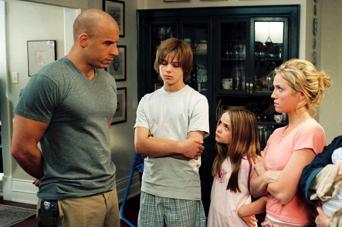 (L-R) Vin Diesel, Max Thieriot, Morgan York and Brittany Snow in Buena Vista Pictures' THE PACIFIER (2005)