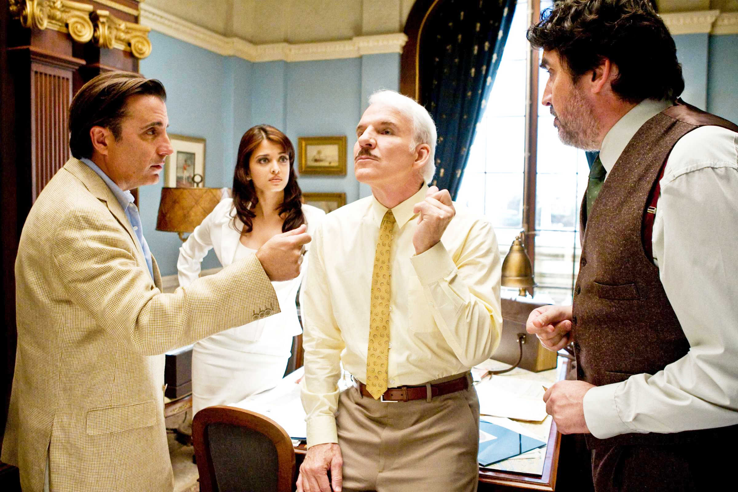 Andy Garcia, Aishwarya Rai, Steve Martin and Alfred Molina in Columbia Pictures' The Pink Panther 2 (2009). Photo credit by Peter Iovino.
