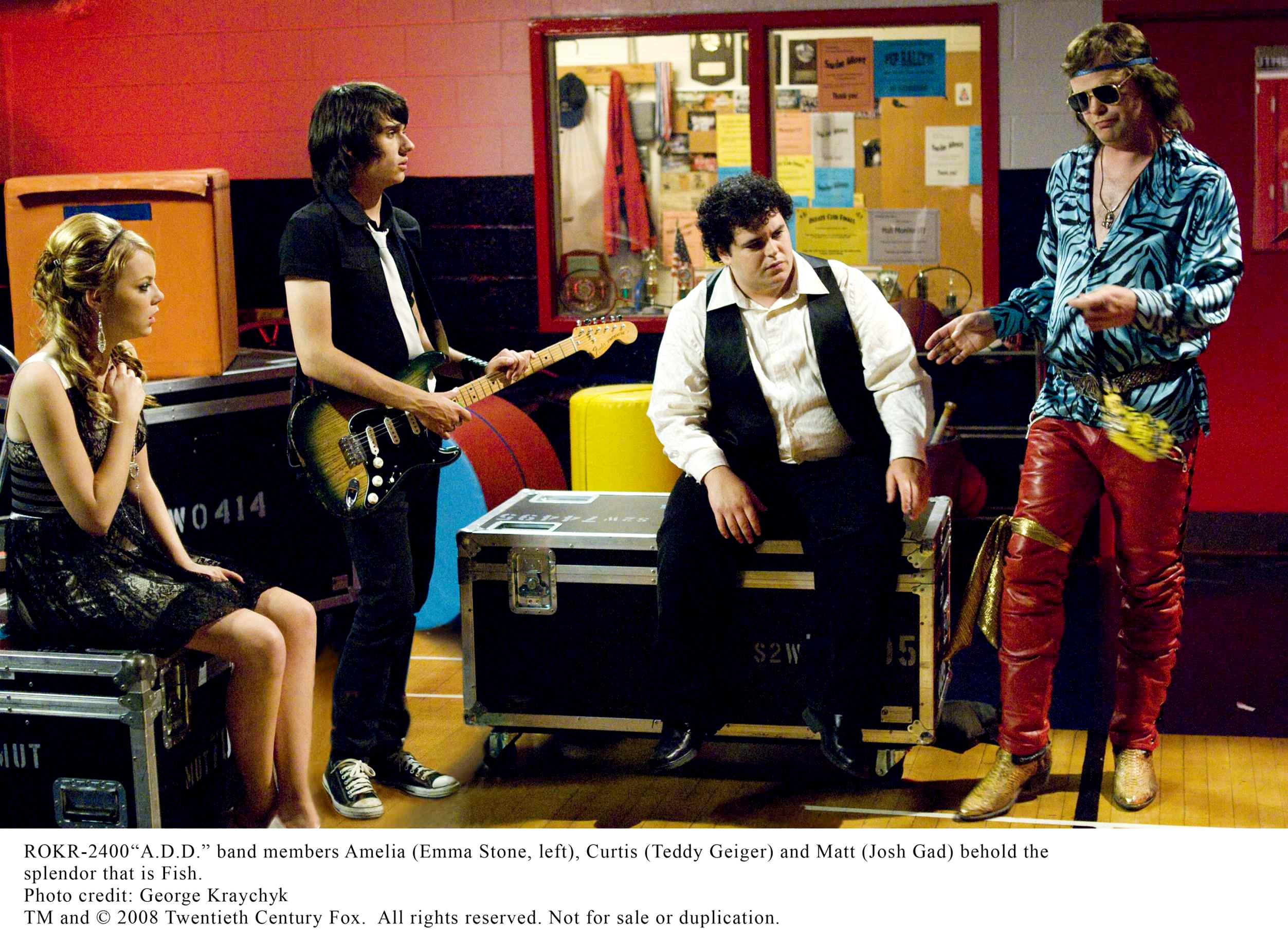 Emma Stone, Teddy Geiger, Josh Gad, and Rainn Wilson in 20th Century Fox's (2008). Photo credit by George Kraychyk.