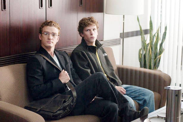 Justin Timberlake stars as Sean Parker and Jesse Eisenberg stars as Mark Zuckerberg in Columbia Pictures' The Social Network (2010)