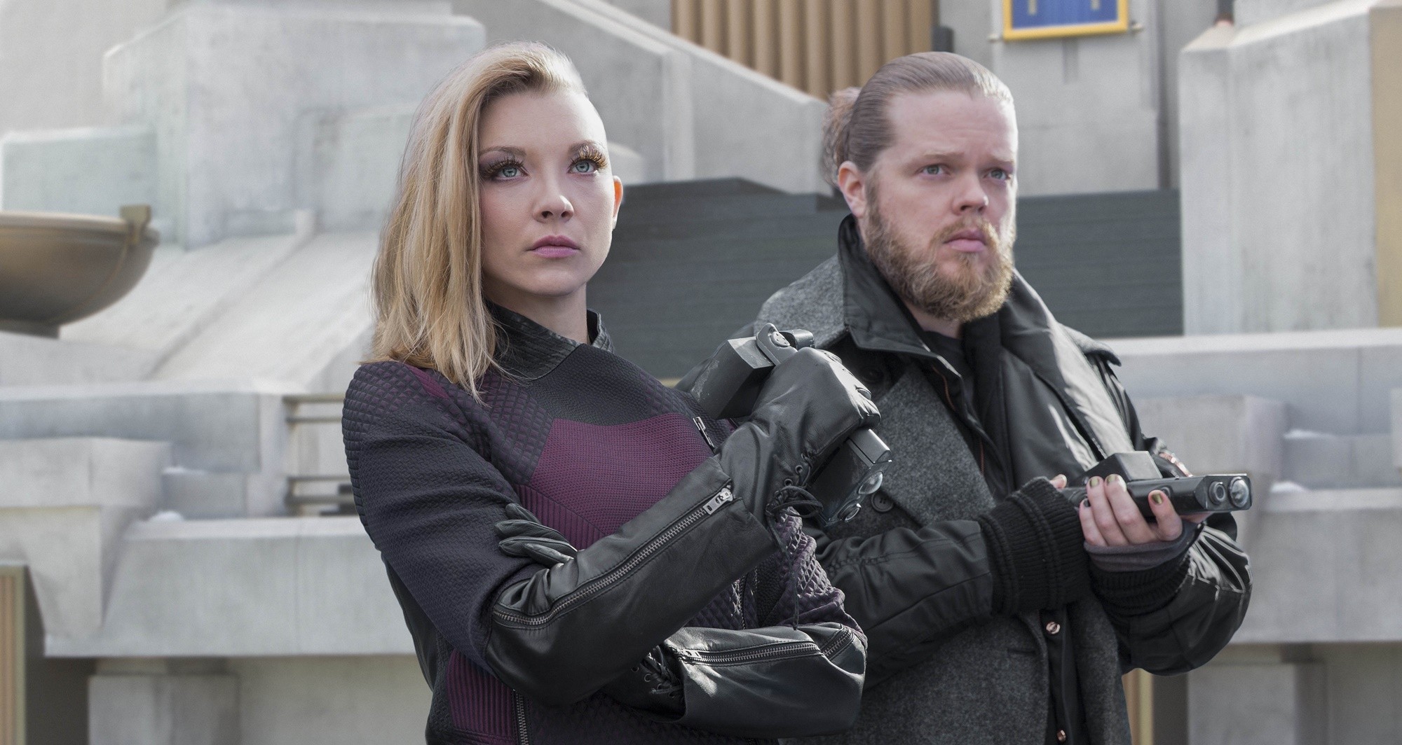 Natalie Dormer stars as Cressida and Elden Henson stars as Pollux in Lionsgate Films' The Hunger Games: Mockingjay, Part 2 (2015)