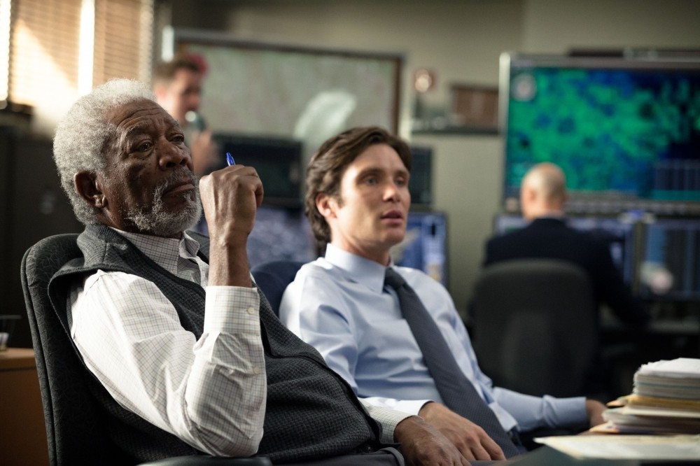 Morgan Freeman stars as Joseph Tagger and Cillian Murphy stars as Agent Buchanan in Warner Bros. Pictures' Transcendence (2014)
