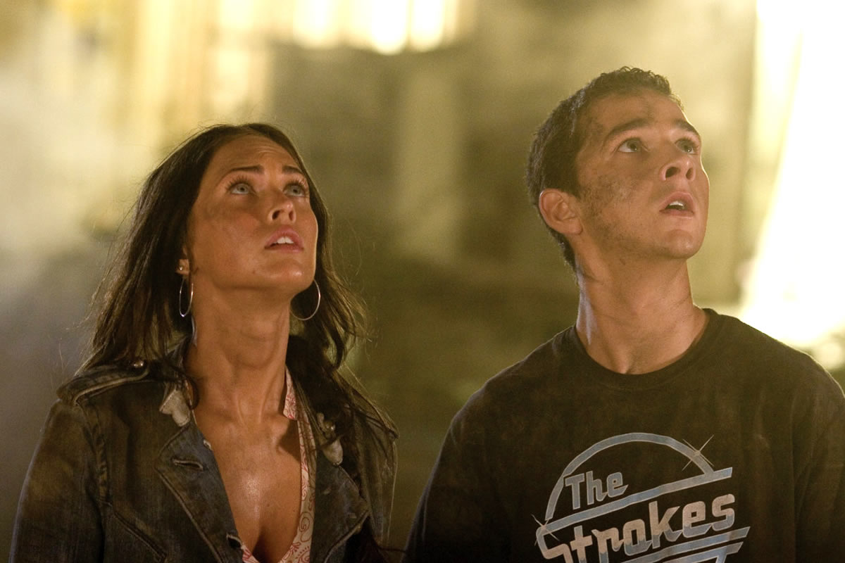 Megan Fox as Mikaela and Shia LaBeouf as Spike in DreamWorks' Transformers (2007)