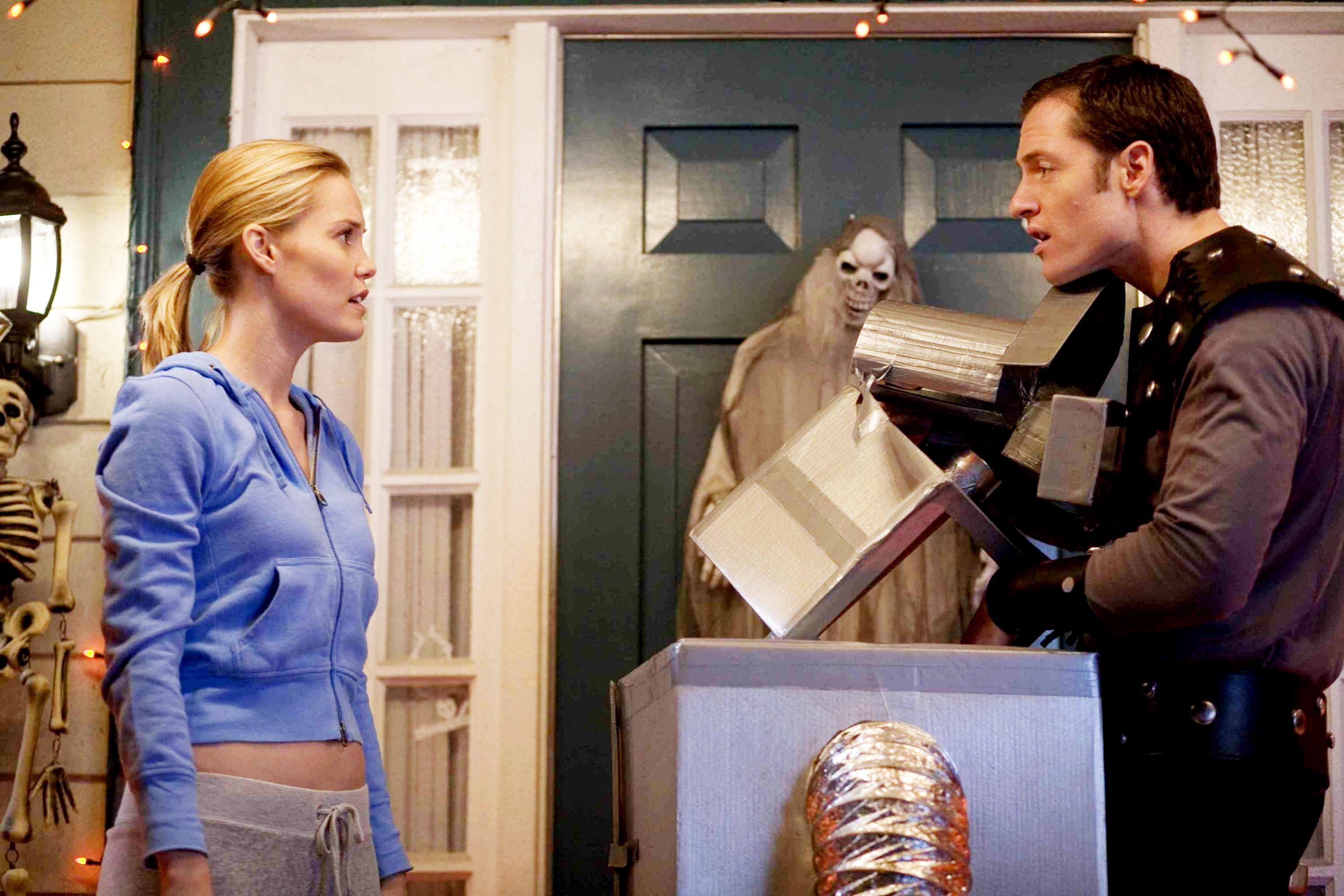 Leslie Bibb stars as Emma and Tahmoh Penikett stars as Henry in Warner Bros. Pictures' Trick 'r Treat (2009). Photo credit by Joseph Lederer.