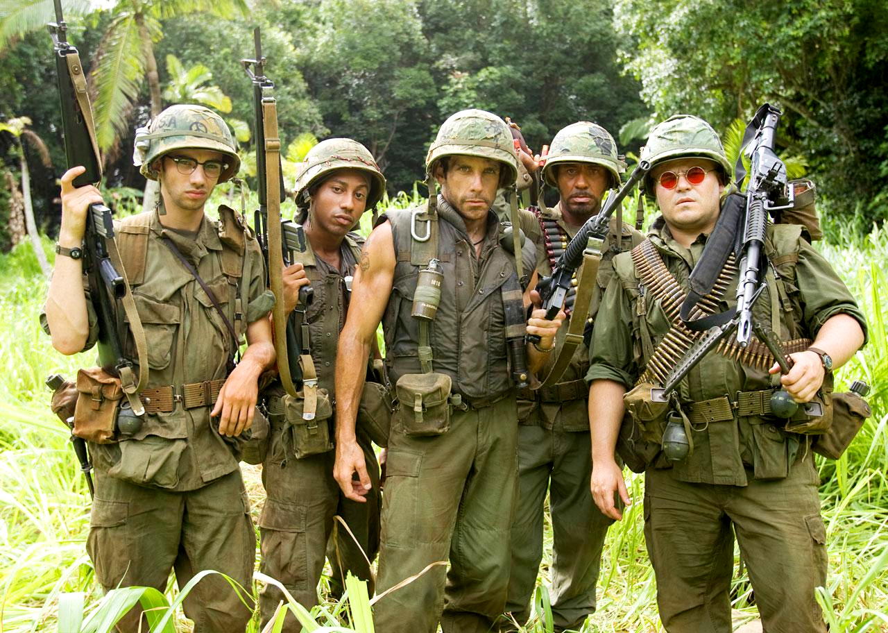 Jay Baruchel,Brandon Jackson, Ben Stiller, Robert Downey Jr. and Jack Black in DreamWorks Pictures' Tropic Thunder (2008)
