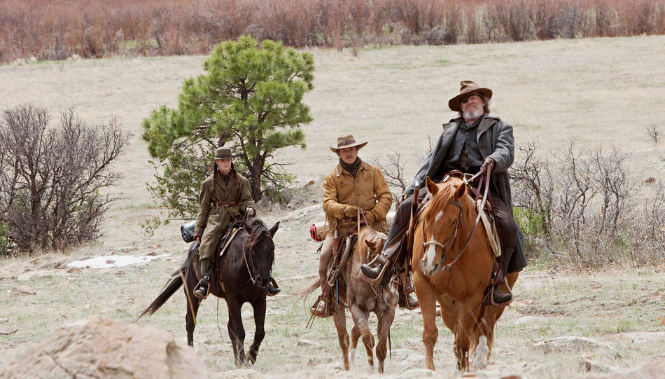 Jeff Bridges stars as Marshal Reuben J. Cogburn, Matt Damon stars as LeBoeuf and Hailee Steinfeld stars as Mattie Ross in Paramount Pictures' True Grit (2010)