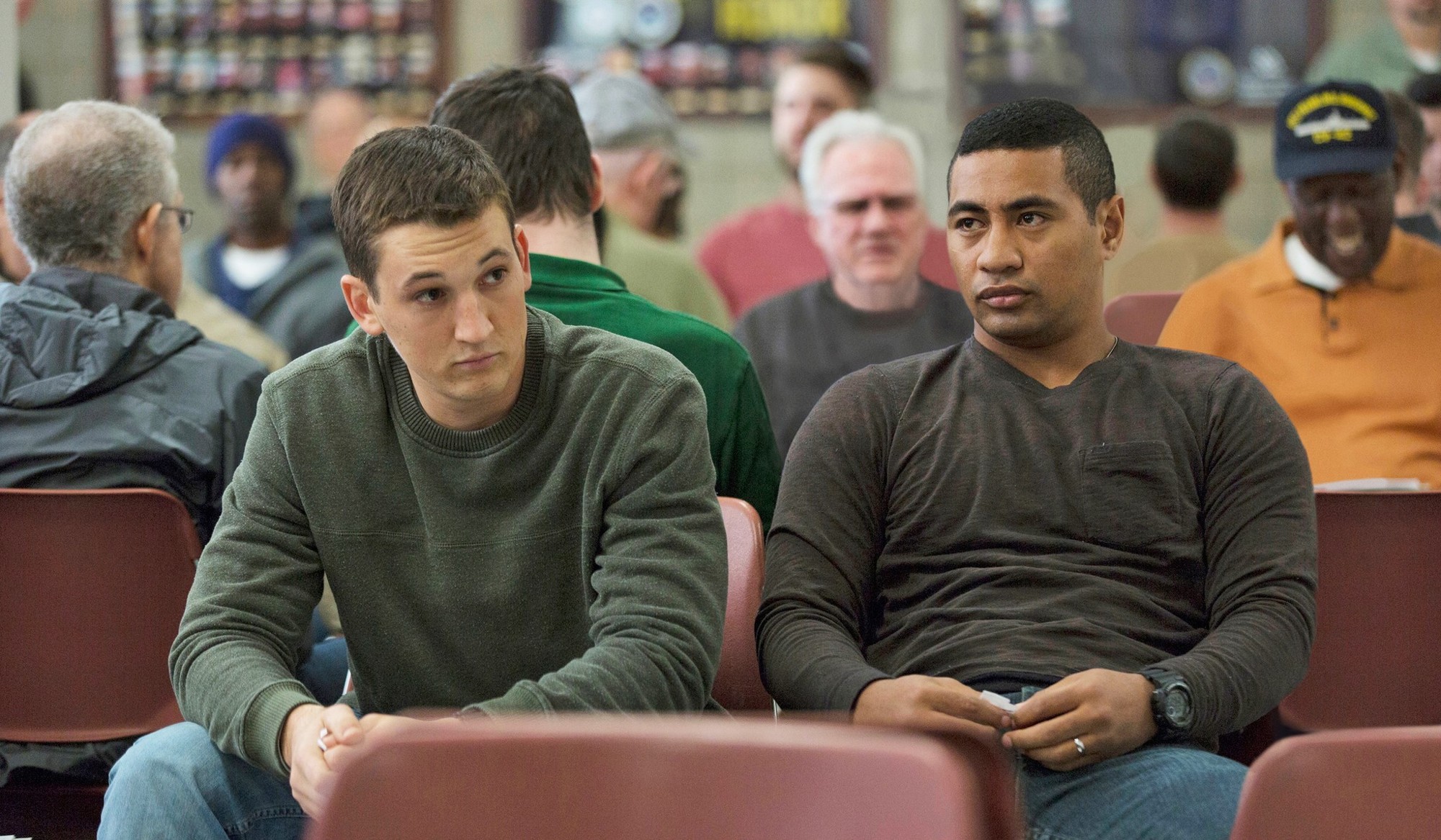 Miles Teller stars as Adam Schumann and Beulah Koale stars as Solo in Universal Pictures' Thank You for Your Service (2017)
