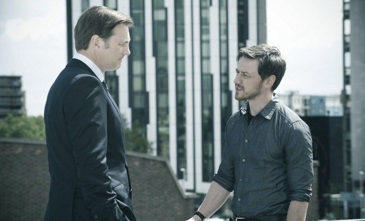 David Morrissey and James McAvoy (stars as Max Lewinsky) in IFC Film' Welcome to the Punch (2013)