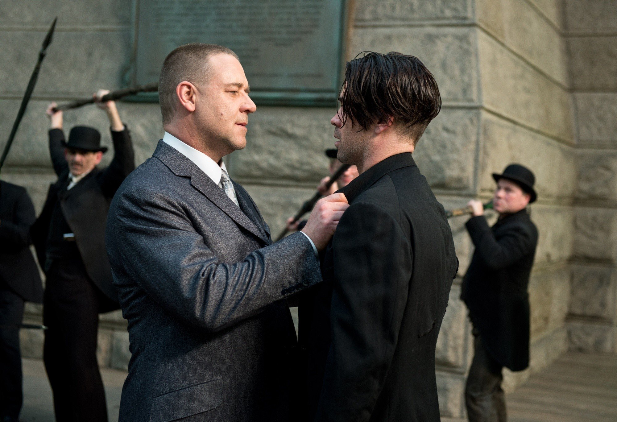 Colin Farrell stars as Peter Lake and Russell Crowe stars as Pearly Soames in Warner Bros. Pictures' Winter's Tale (2014)