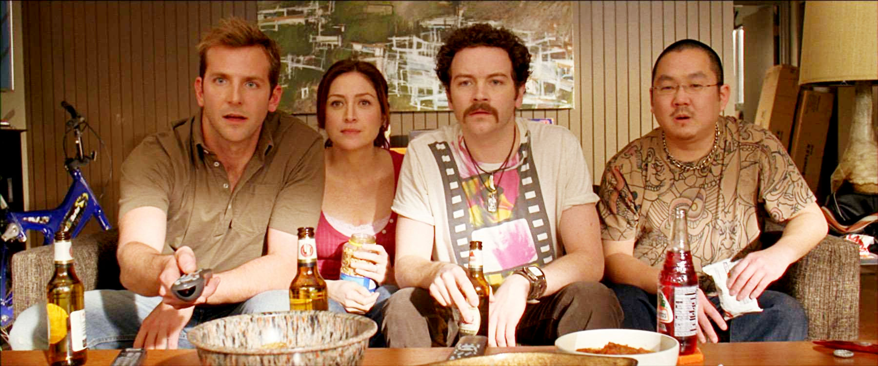 Bradley Cooper, Sasha Alexander, Danny Masterson and Aaron Takahashi in Warner Bros. Pictures' Yes Man (2008)