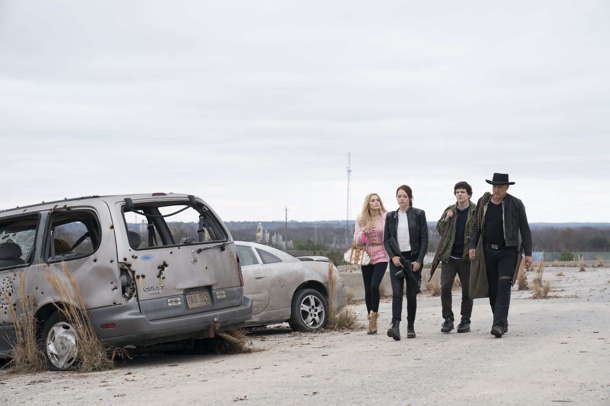 Zoey Deutch, Emma Stone, Jesse Eisenberg and Woody Harrelson in Sony Pictures' Zombieland: Double Tap (2019)