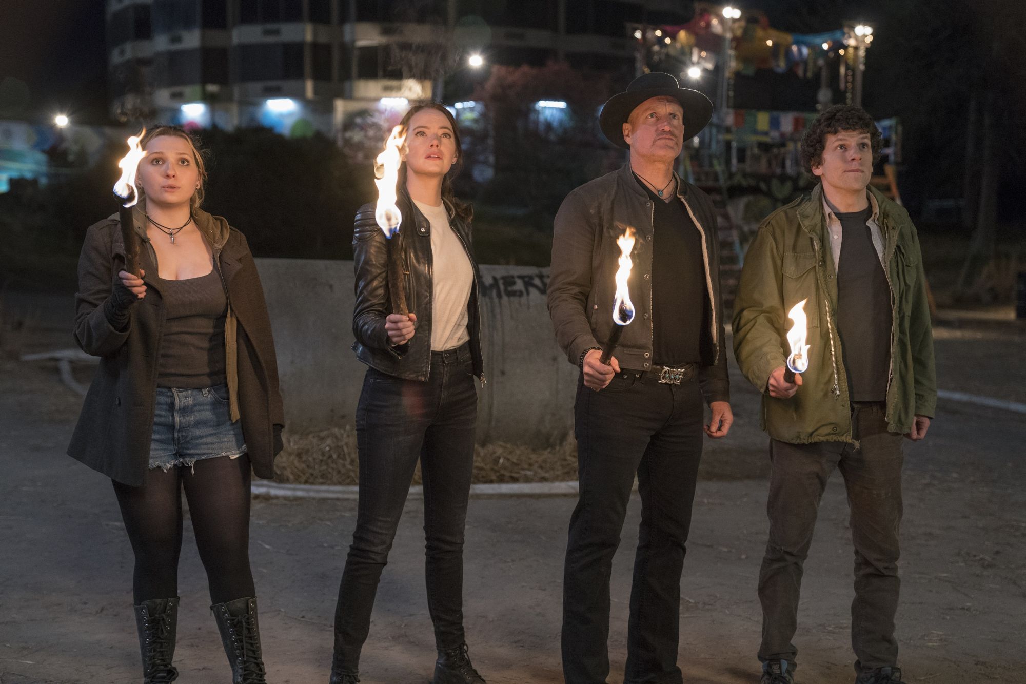 Abigail Breslin, Emma Stone, Woody Harrelson and Jesse Eisenberg in Sony Pictures' Zombieland: Double Tap (2019)