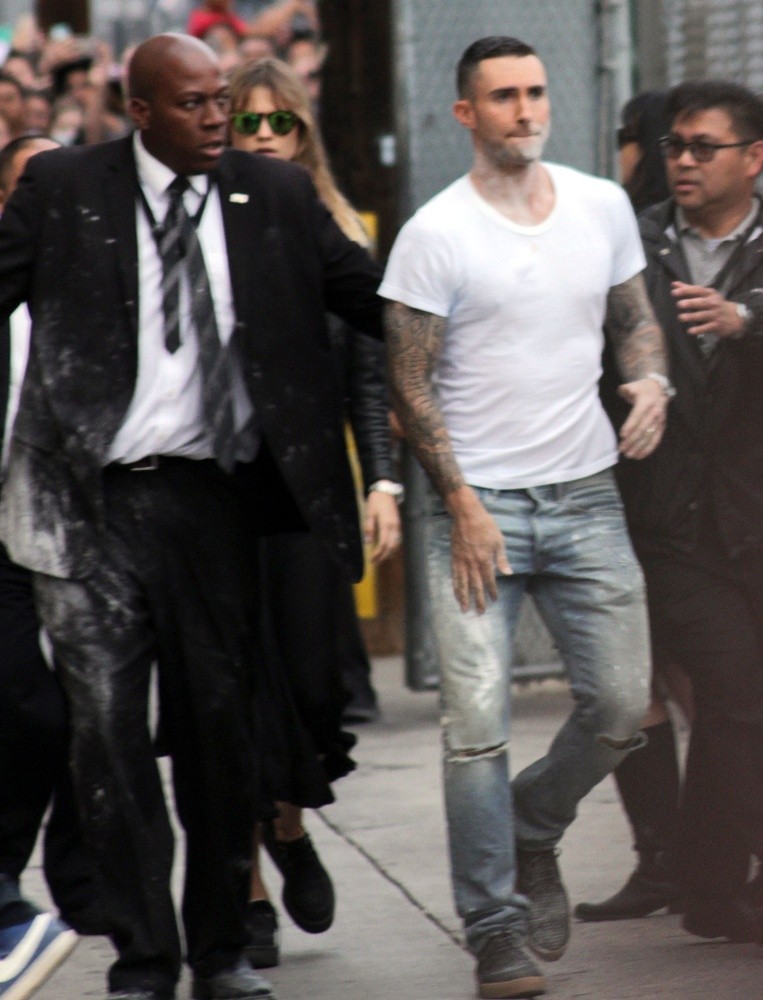 Adam Levine Is Flour-Bombed Outside Jimmy Kimmel Live!