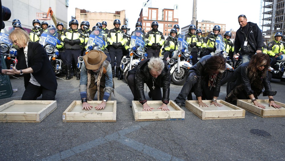 Aerosmith;<br>Aerosmith Leave Their Hand Prints After Performing in Front of 1325 Commonwealth Ave