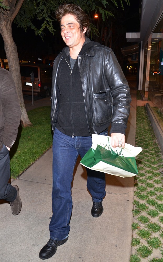 Benicio Del Toro Leaving Madeo Restaurant