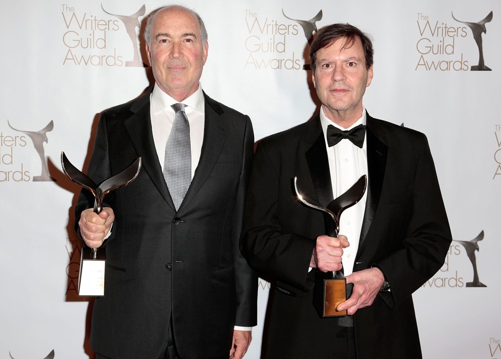 Joshua Brand;John Falsey;<br>2013 Writers Guild Awards - Press Room