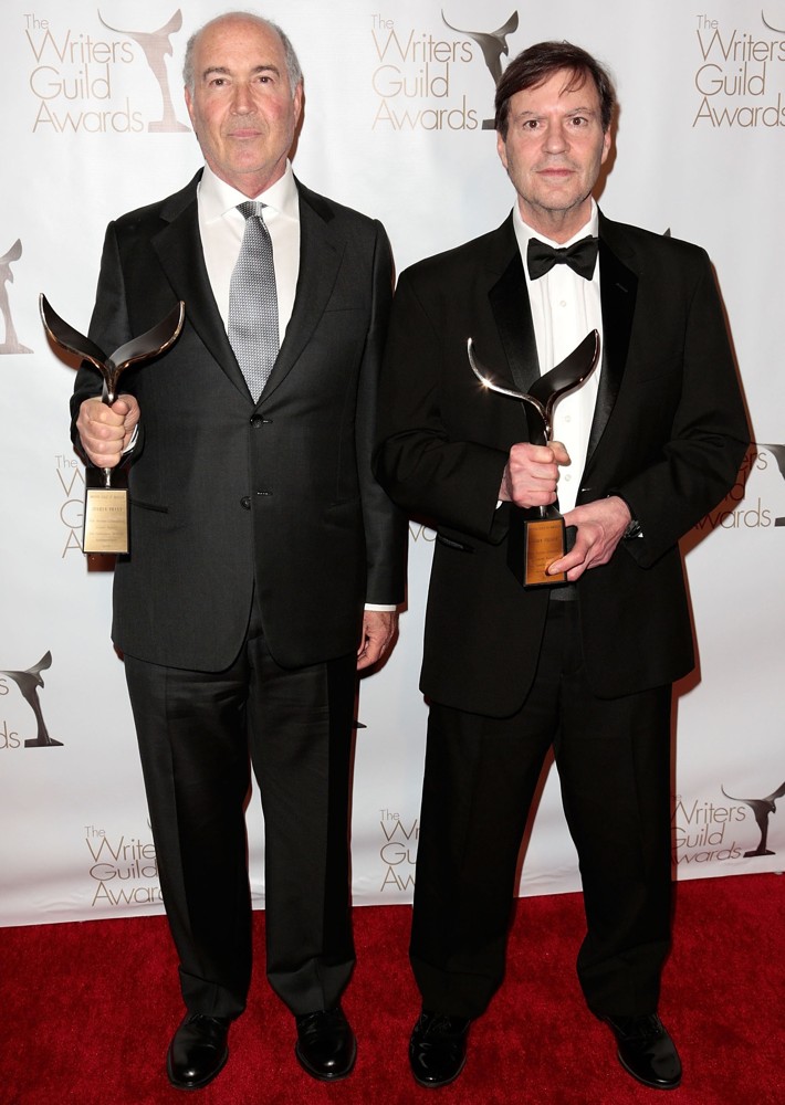 Joshua Brand;John Falsey;<br>2013 Writers Guild Awards - Press Room