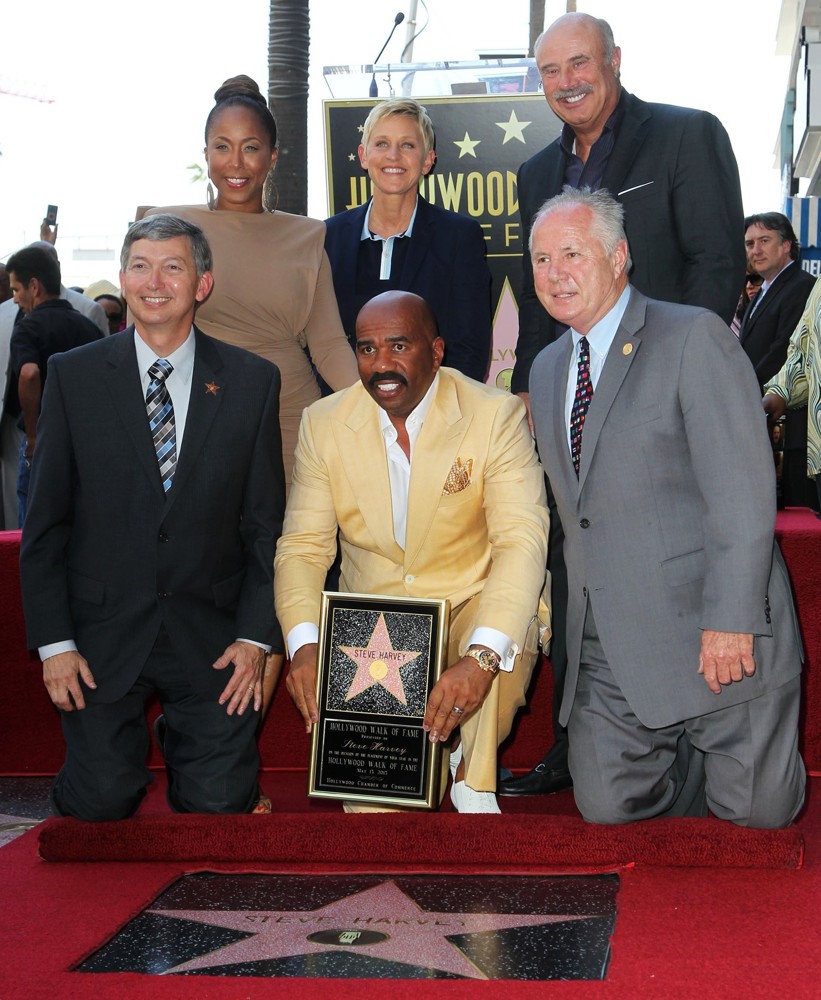 Marjorie Bridges;Leron Gubler;Ellen DeGeneres;Steve Harvey;Phil McGraw;Tom LaBonge;<br>Steve Harvey Is Honoured with A Star on The Hollywood Walk of Fame