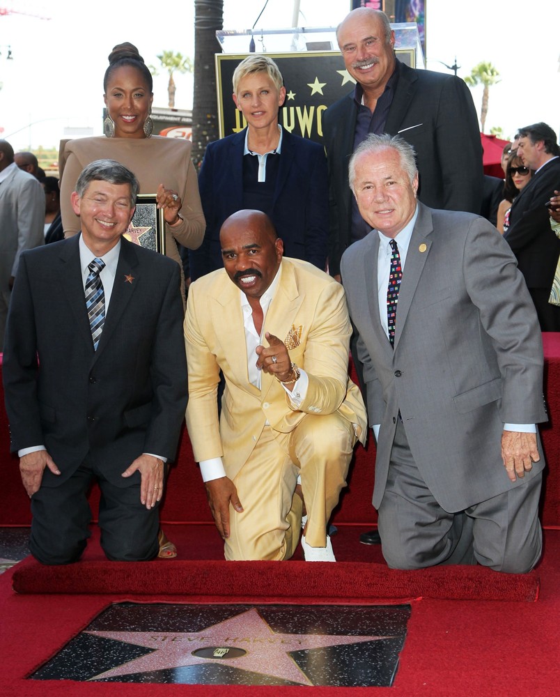 Marjorie Bridges;Leron Gubler;Ellen DeGeneres;Steve Harvey;Phil McGraw;Tom LaBonge;<br>Steve Harvey Is Honoured with A Star on The Hollywood Walk of Fame
