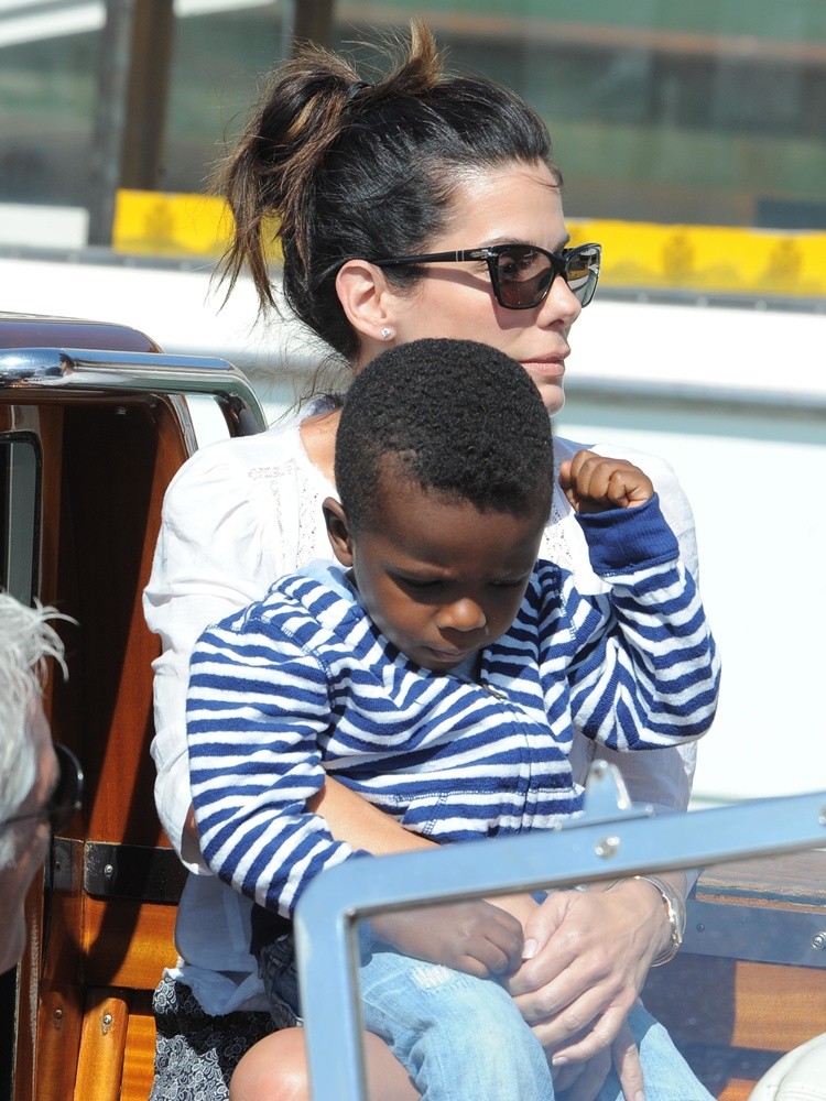 Sandra Bullock and Son Louis Seen Out and About on A Boat in Venice