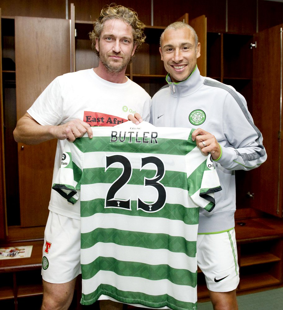 Gerard Butler;Henrik Larsson;<br>The John Kennedy Testimonial Match Between Celtic and Manchester United
