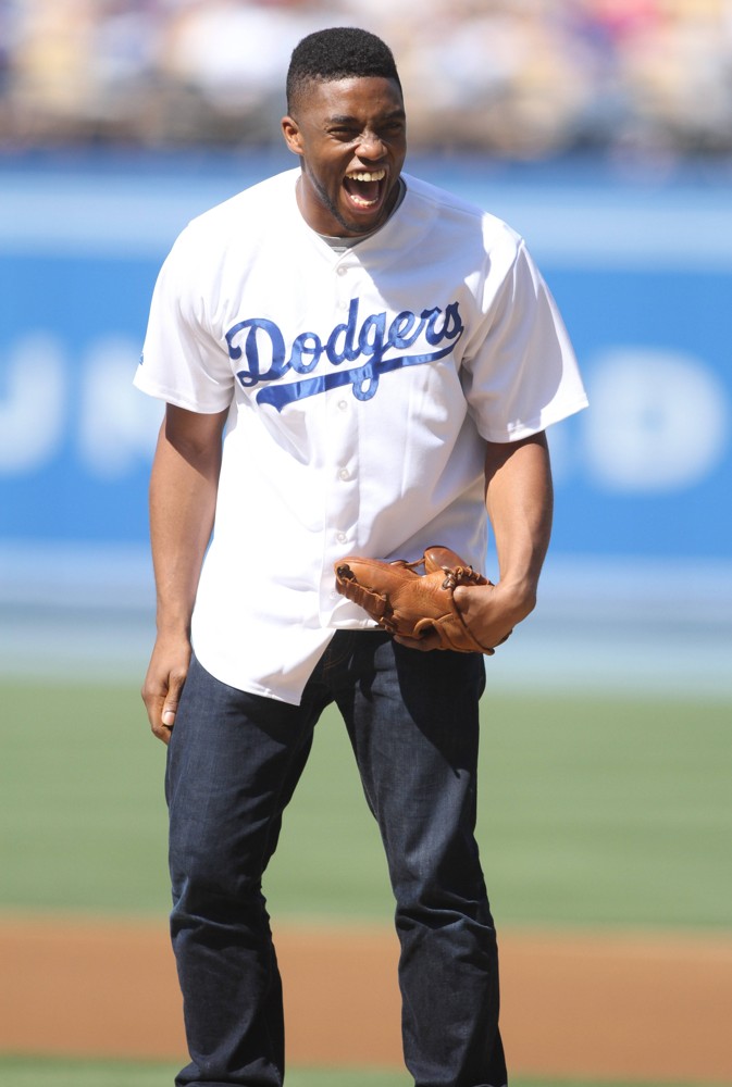 Chadwick Boseman Throws Out The First Pitch at The Dodgers Game