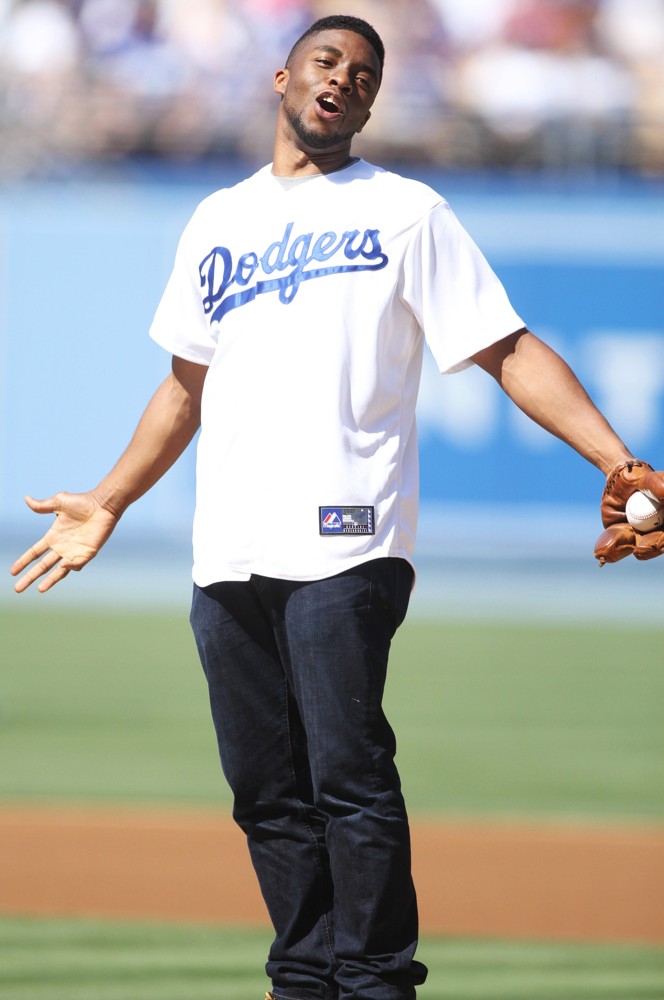 Chadwick Boseman Throws Out The First Pitch at The Dodgers Game
