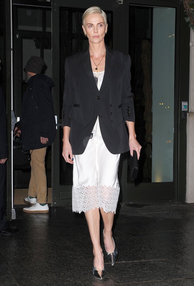 Charlize Theron Steps Out in Satin Slip Dress