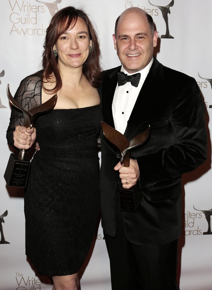 Semi Chellas;Matthew Weiner;<br>2013 Writers Guild Awards - Press Room