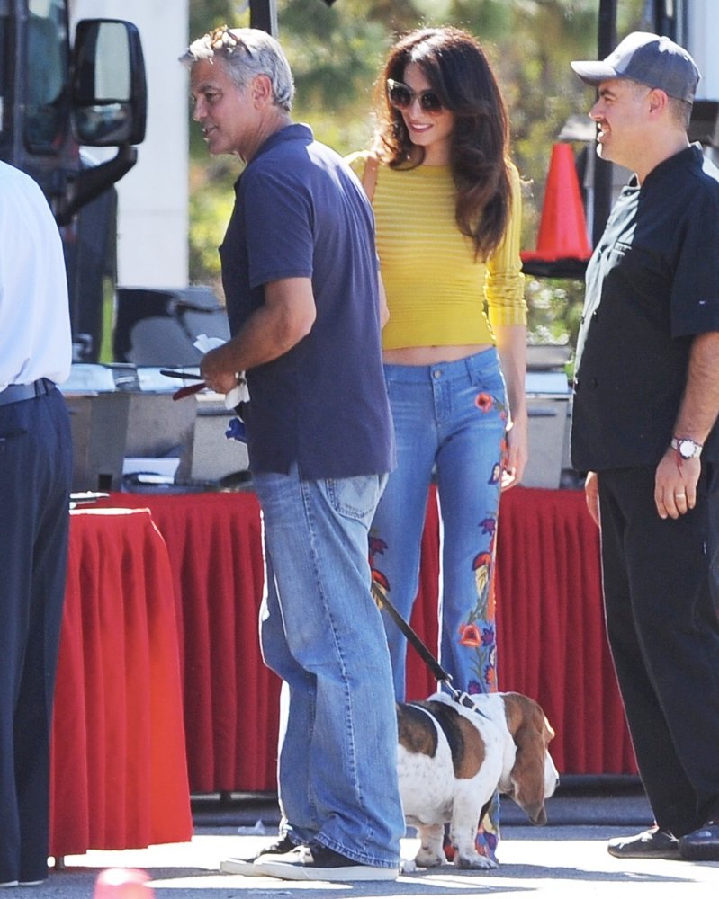 George Clooney;Amal Alamuddin;<br>George Clooney and Amal Alamuddin Take Their Hound Dog on The Set of Suburbicon
